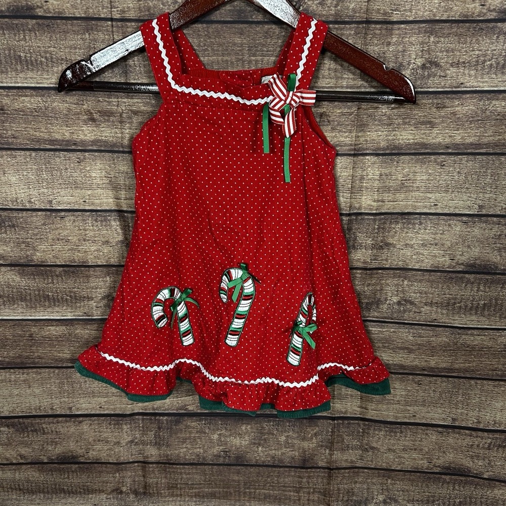 VTG Rare Edition Christmas Red Corduroy Candy cane Jumper‎ Dress Rick Rack 3T